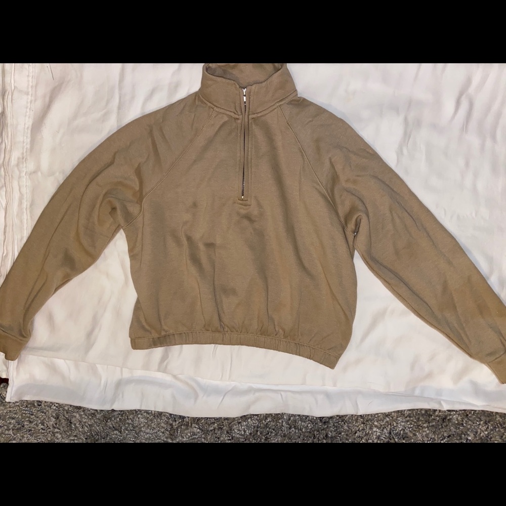 Tan Zippered Crop Top Sweatshirt
